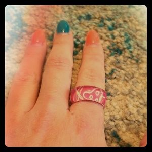 Pink & White painted Acrylic ring 4 breast cancer